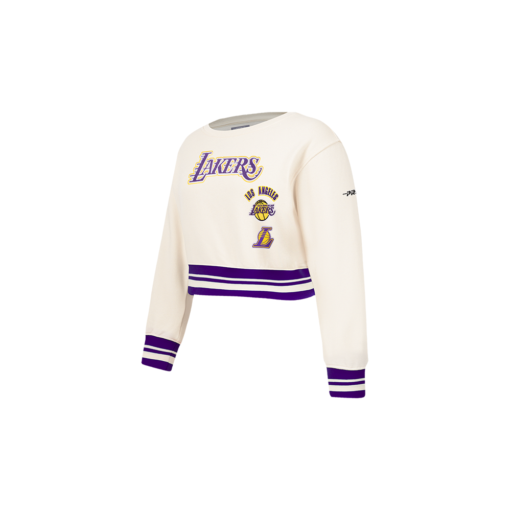 NBA LOS ANGELES LAKERS RETRO CLASSIC TODDLER GIRLS RIB FLEECE CREWNECK (EGGSHELL/ PURPLE)