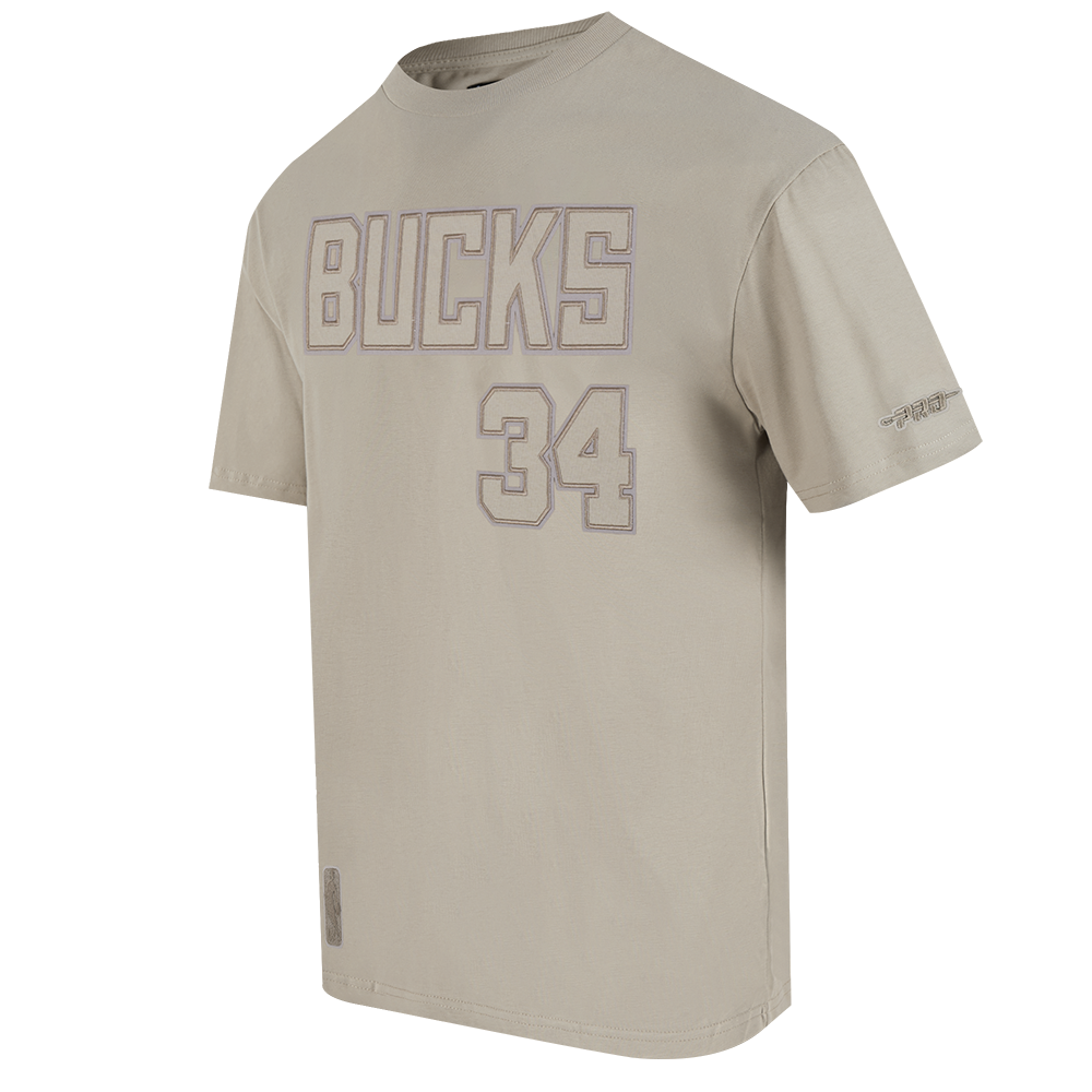 NBA MILWAUKEE BUCKS GIANNIS ANTETOKOUNMPO #34 NEUTRAL PNN MEN'S CJ DROP SHOULDER TEE (TAUPE)