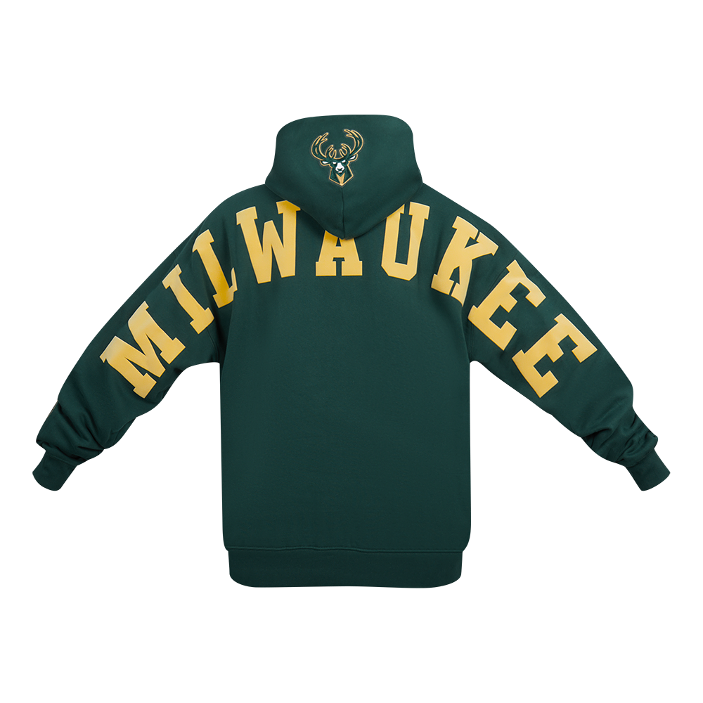 NBA MILWAUKEE BUCKS WINGSPAN MEN S DROP SHOULDER FLC PO HOODIE FOREST Pro Standard
