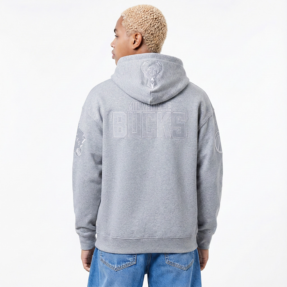 NBA MILWAUKEE BUCKS REVERSE FRENCH TERRY MEN'S DROP SHOULDER FLC PO (DARK HEATHER GRAY)