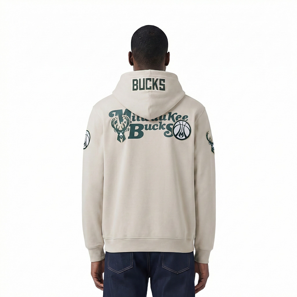 NBA MILWAUKEE BUCKS SOUVENIR MEN'S FLEECE PULLOVER HOODIE (TAUPE)