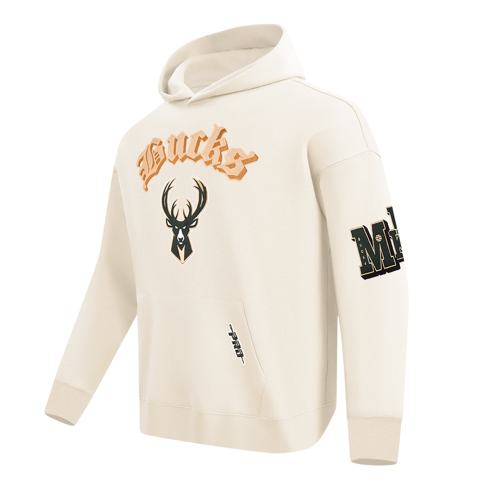NBA MILWAUKEE BUCKS BEST OF MEN'S DROP SHOULDER PO HOODIE (EGGSHELL)