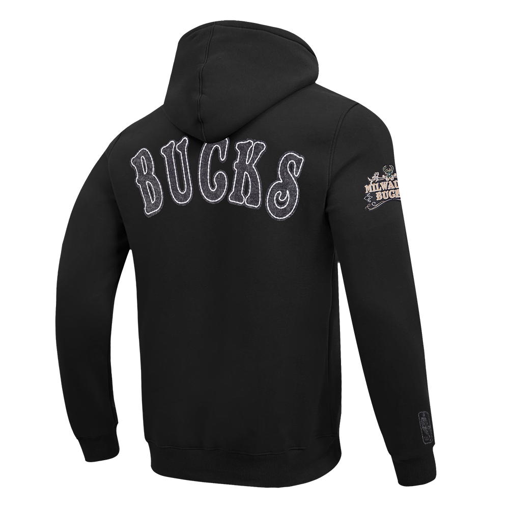 NBA MILWAUKEE BUCKS REBEL ATHLETICS MEN'S FLC PO HOODIE (BLACK)