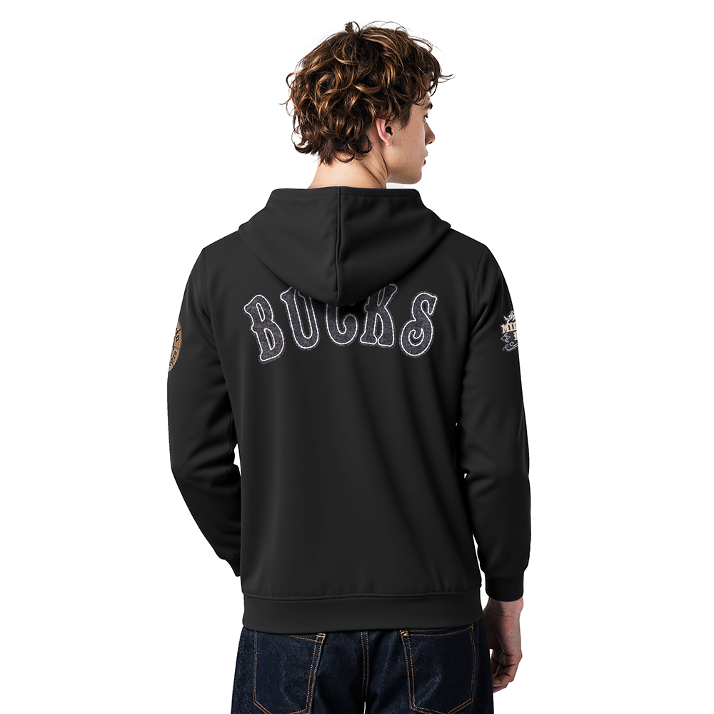 NBA MILWAUKEE BUCKS REBEL ATHLETICS MEN'S FLC PO HOODIE (BLACK)