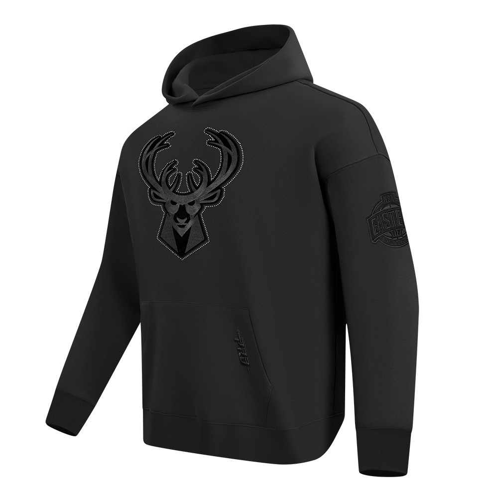 NBA MILWAUKEE BUCKS BLACKOUT MEN'S DROP SHOULDER FLC PO HOODIE (BLACK)