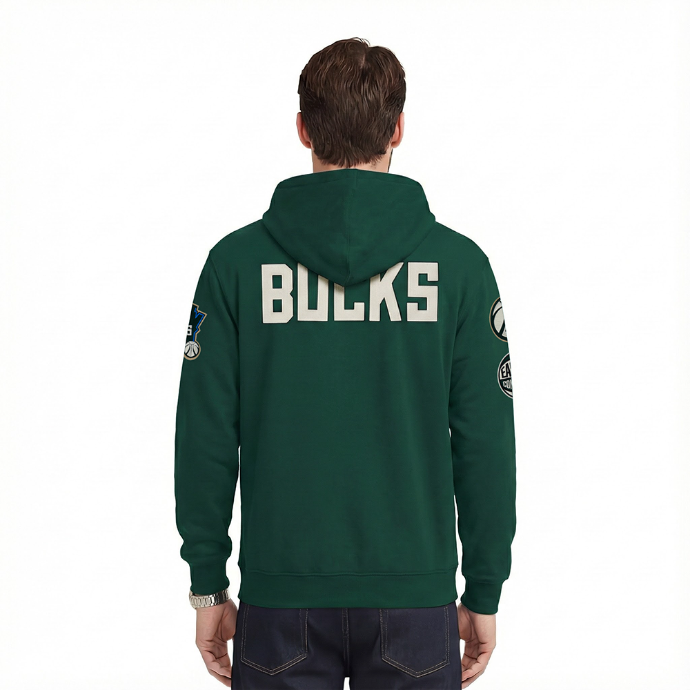 NBA MILWAUKEE BUCKS MODERN ORIGINALS MEN'S FLC PO HOODIE (FOREST GREEN)