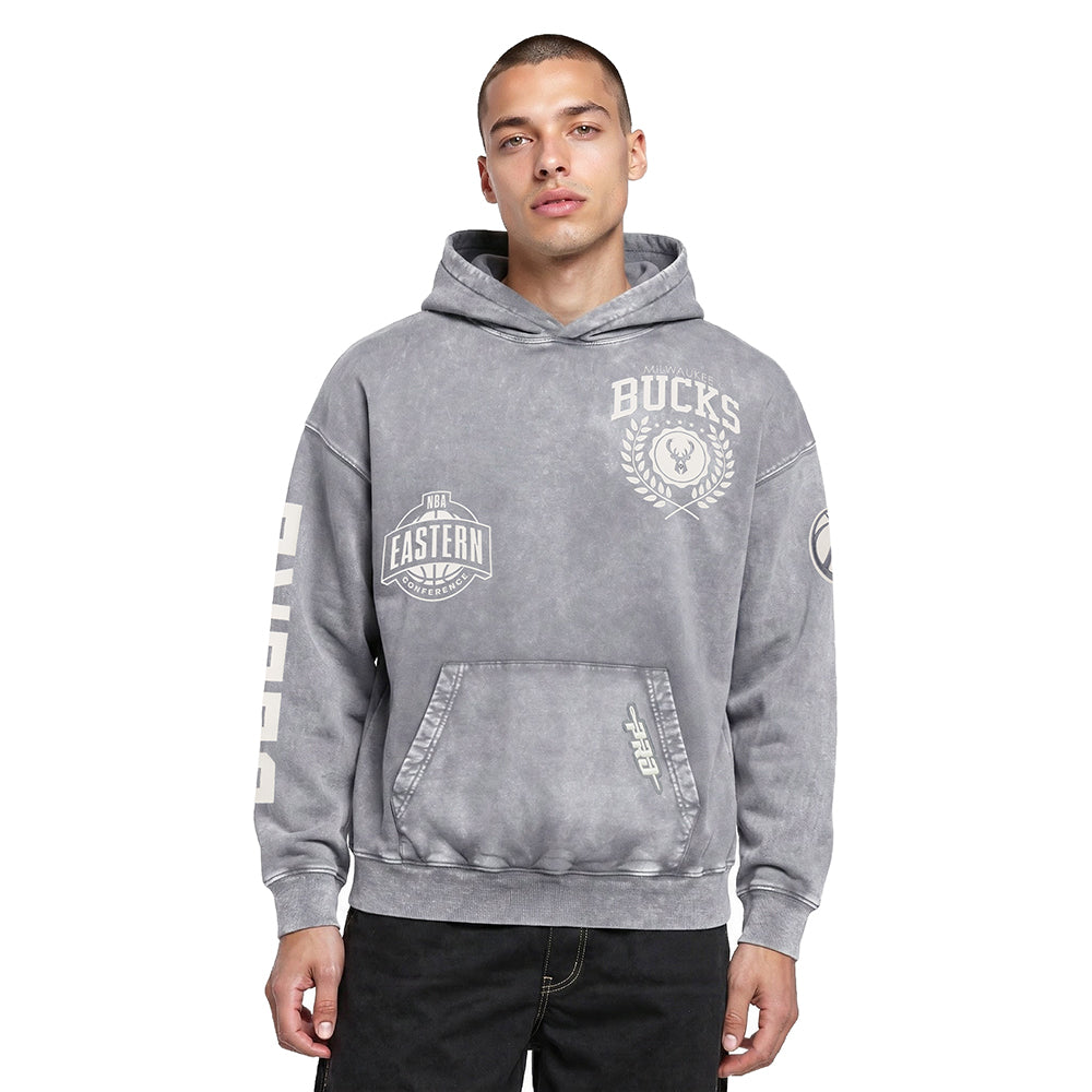 NBA MILWAUKEE BUCKS STREET TEAM MEN'S ENZYME WASH DS FT PO HOODIE (WASHED GREY)