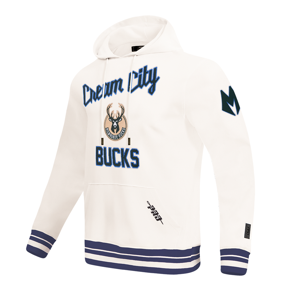 NBA MILWAUKEE BUCKS CITY EDITION 25-26 MEN'S RIB FLC PO HOODIE (EGGSHELL/ ROYAL BLUE)