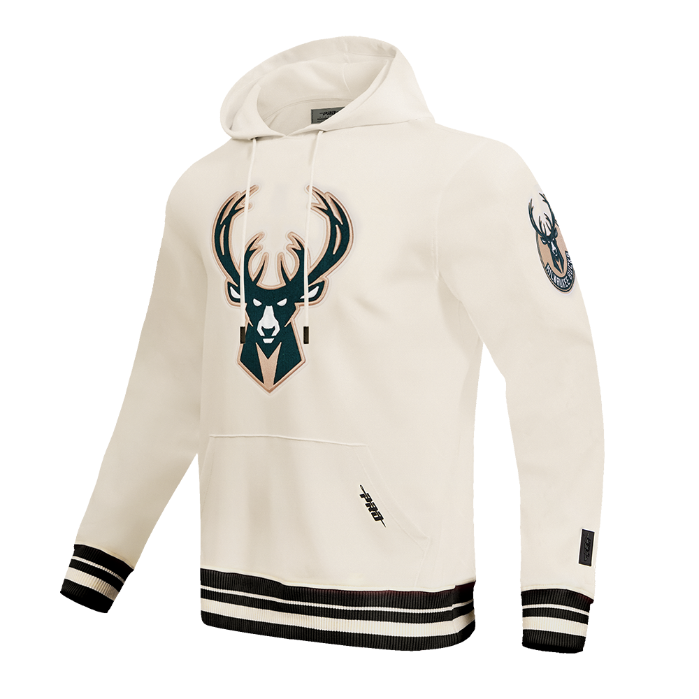 NBA MILWAUKEE BUCKS RETRO CLASSIC MEN'S PO HOODIE (EGGSHELL/ BLACK)