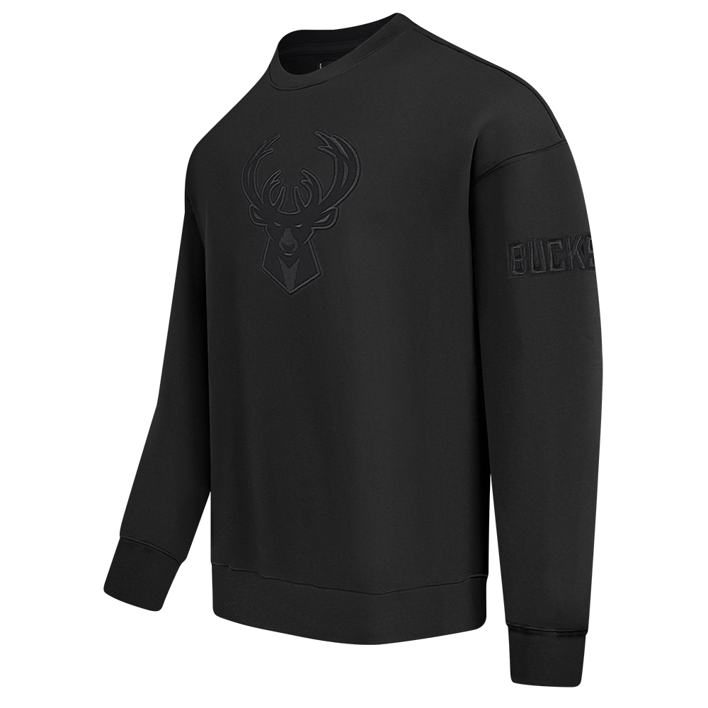 NBA MILWAUKEE BUCKS NEUTRAL MEN'S DROP SHOULDER FLC CREWNECK (BLACK)