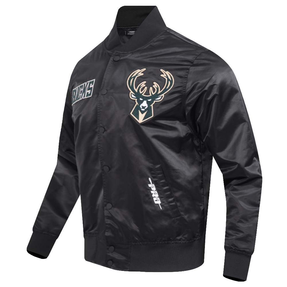 NBA MILWAUKEE BUCKS SOUVENIR MEN'S SATIN JACKET (BLACK)