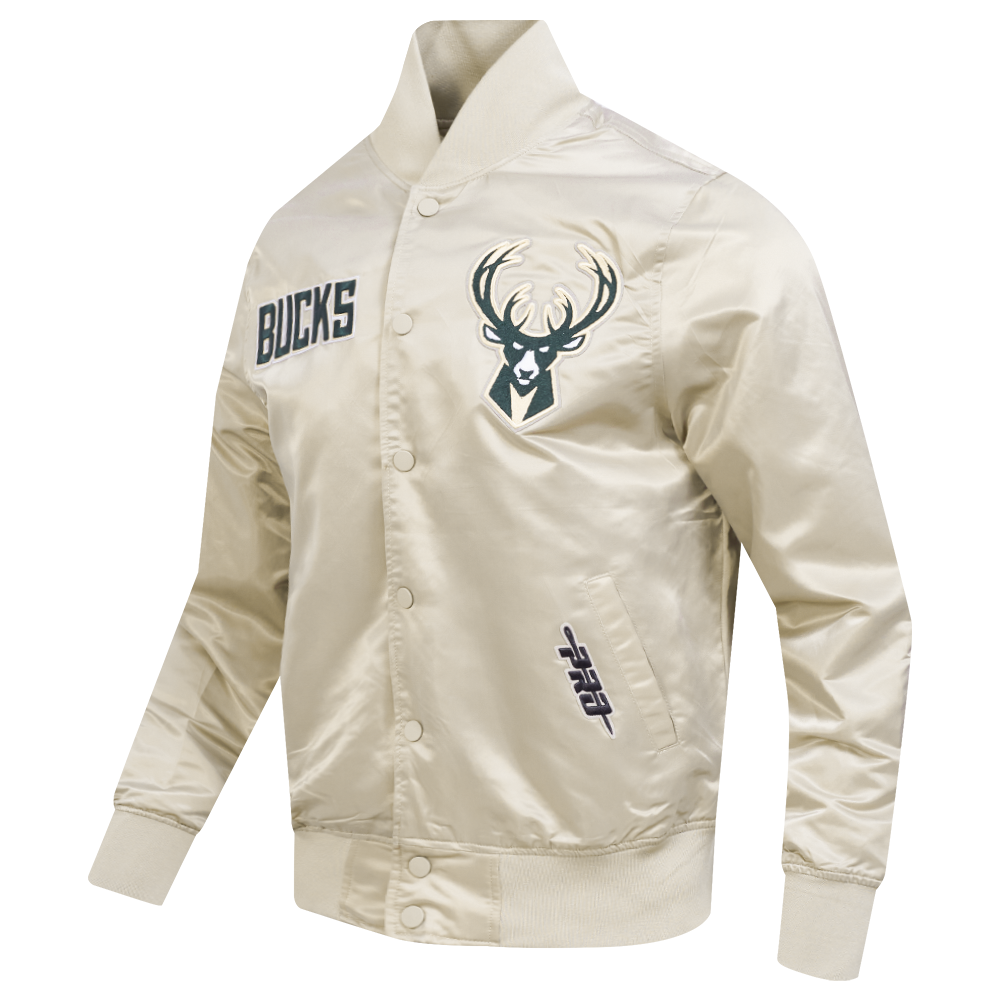 NBA MILWAUKEE BUCKS SOUVENIR MEN'S SATIN JACKET (TAUPE)