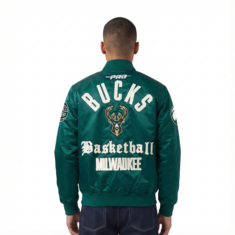 NBA MILWAUKEE BUCKS MODERN ORIGINALS MEN'S SATIN JACKET (FOREST GREEN)