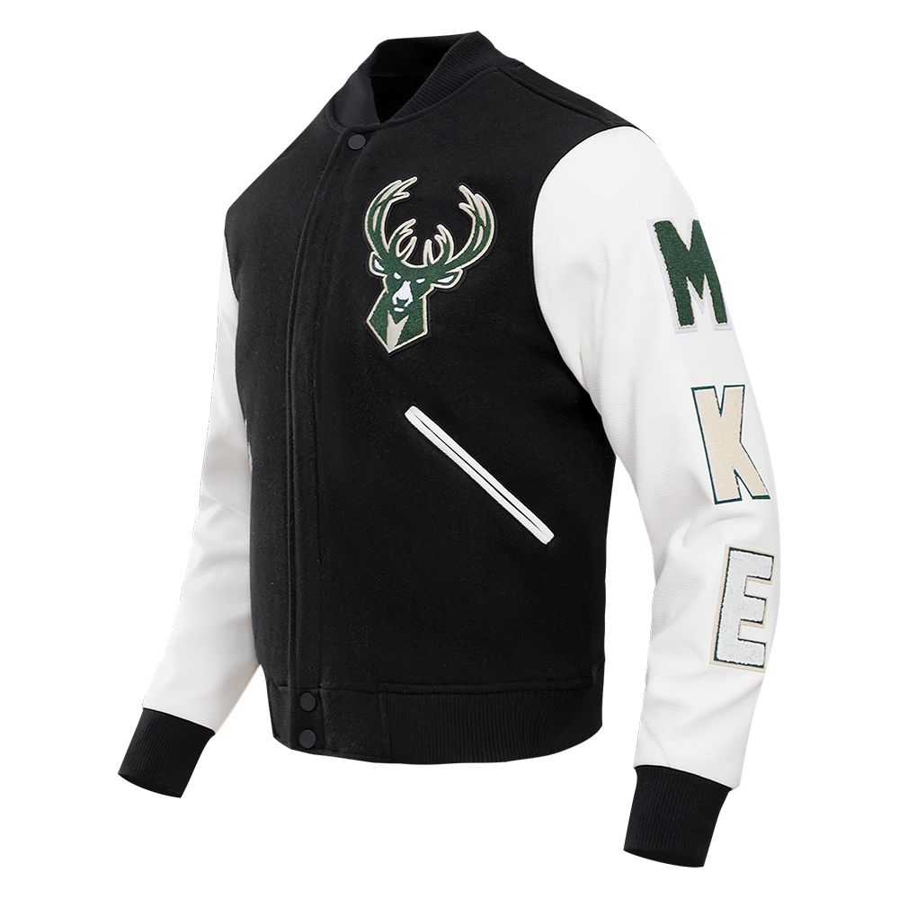NBA MILWAUKEE BUCKS CLASSIC WOOL MEN'S VARSITY JACKET (BLACK/WHITE)