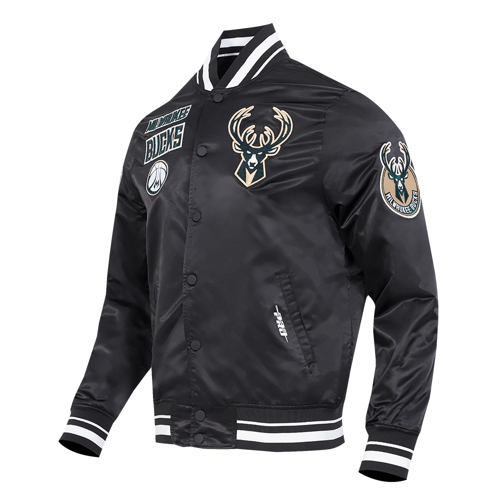 NBA MILWAUKEE BUCKS RETRO CLASSIC MEN'S RIB SATIN JACKET (BLACK)