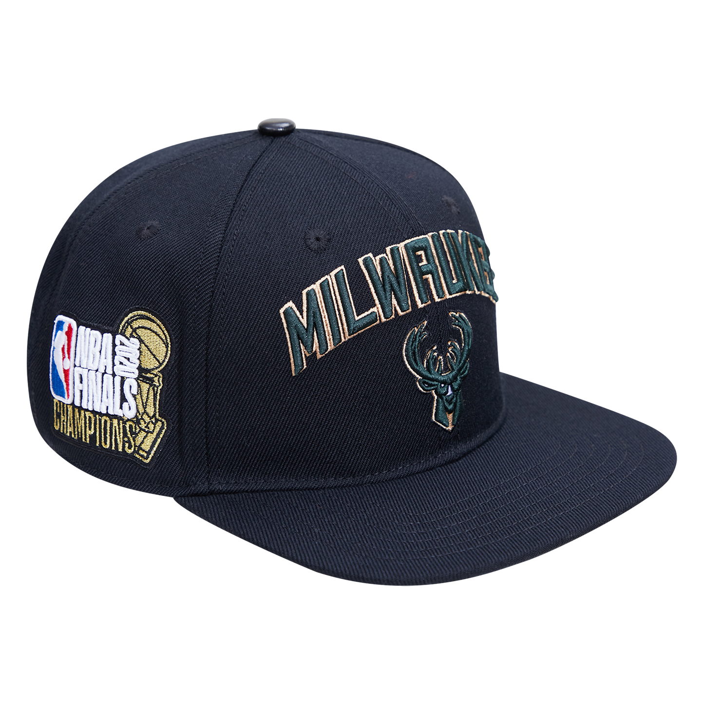 NBA MILWAUKEE BUCKS STACKED LOGO WOOL UNISEX SNAPBACK HAT (BLACK)
