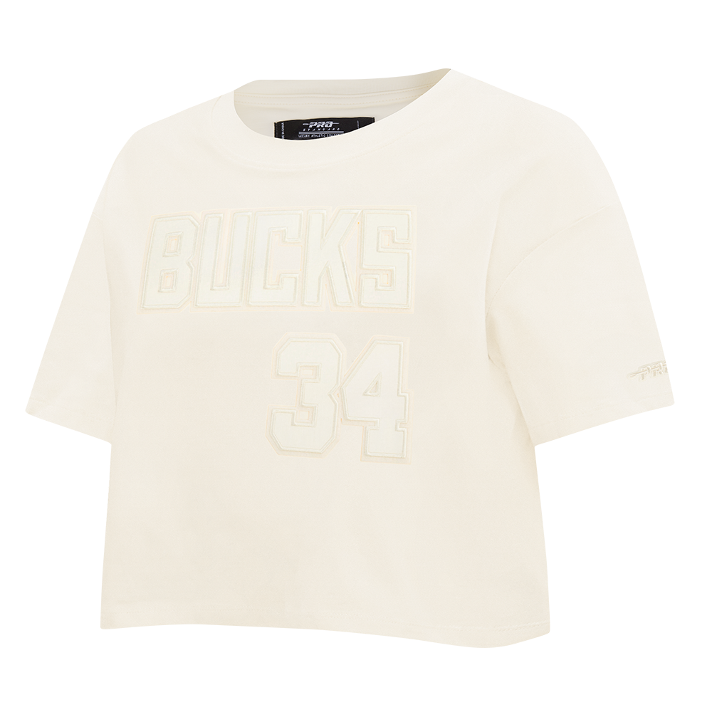 NBA MILWAUKEE BUCKS GIANNIS ANTETOKOUNMPO #34 NEUTRAL PNN WOMEN'S SJ BOXY TEE (EGGSHELL)