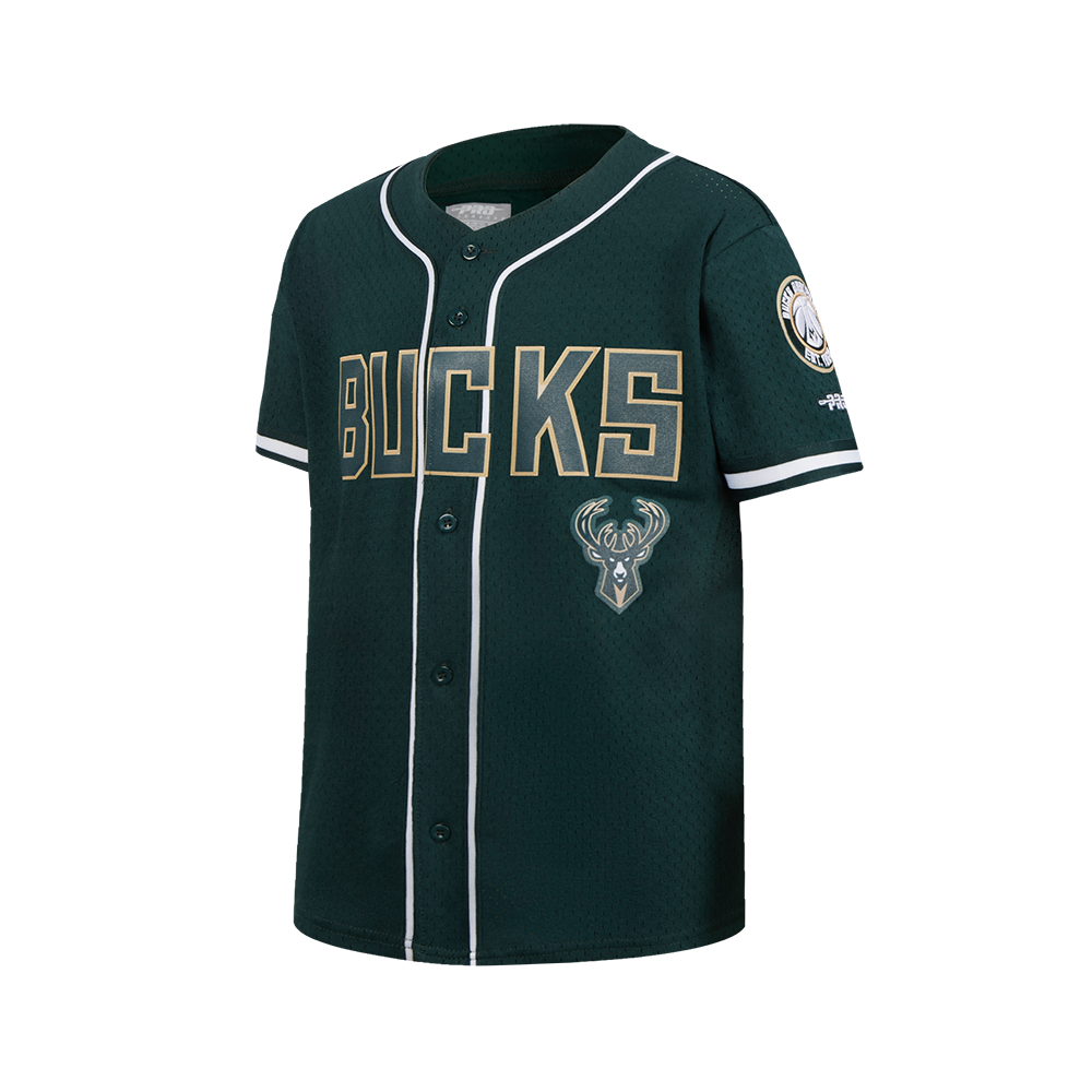 MILWAUKEE BUCKS CLASSIC BIG BOY'S MESH BUTTON DOWN SHIRT (FOREST GREEN)