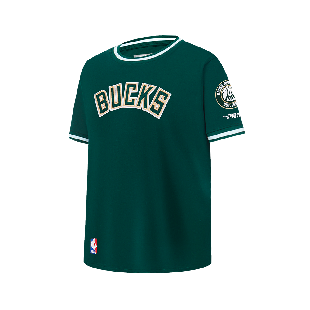 NBA MILWAUKEE BUCKS CLASSIC BIG BOYS SS STRIPED RIB TEE (FOREST GREEN)