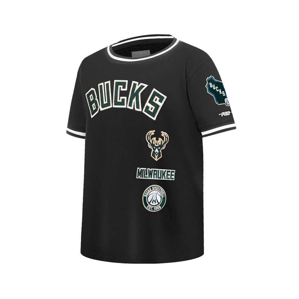 NBA MILWAUKEE BUCKS RETRO CLASSIC BIG BOY'S SS STRIPED RIB TEE (BLACK)