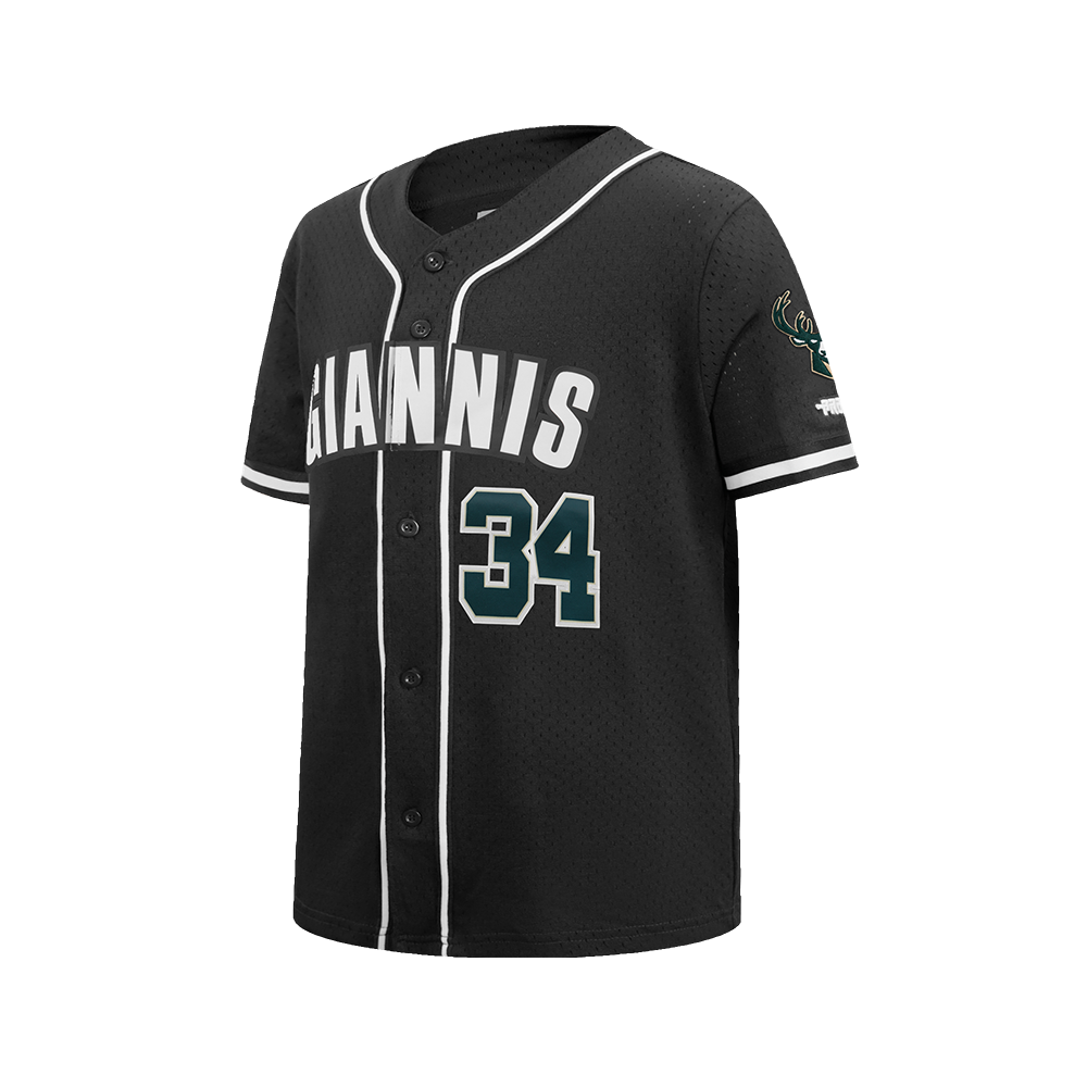 NBA MILWAUKEE BUCKS GIANNIS ANTETOKOUNMPO #34 CLASSIC PNN BIG BOY'S MESH BUTTON DOWN SHIRT (BLACK)