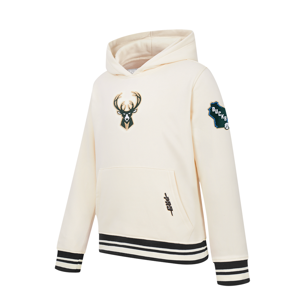NBA MILWAUKEE BUCKS RETRO CLASSIC BIG BOY'S RIB FLC PO HOODIE (EGGSHELL/ BLACK)