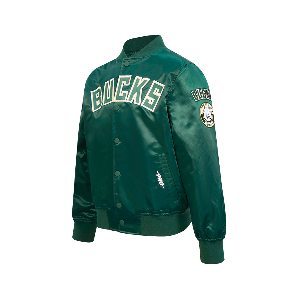 NBA MILWAUKEE BUCKS CLASSIC BIG BOYS SATIN JACKET (FOREST GREEN)