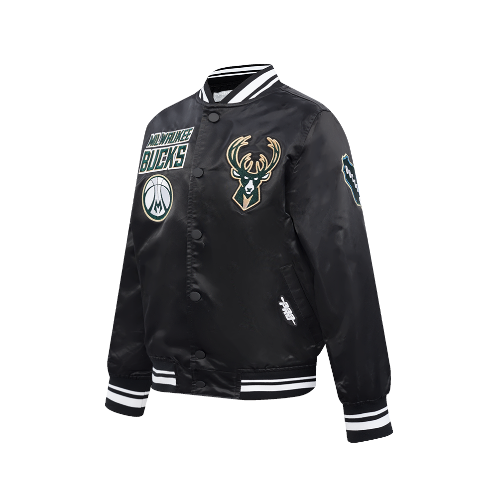 NBA MILWAUKEE BUCKS RETRO CLASSIC BIG BOY'S RIB SATIN JACKET (BLACK)