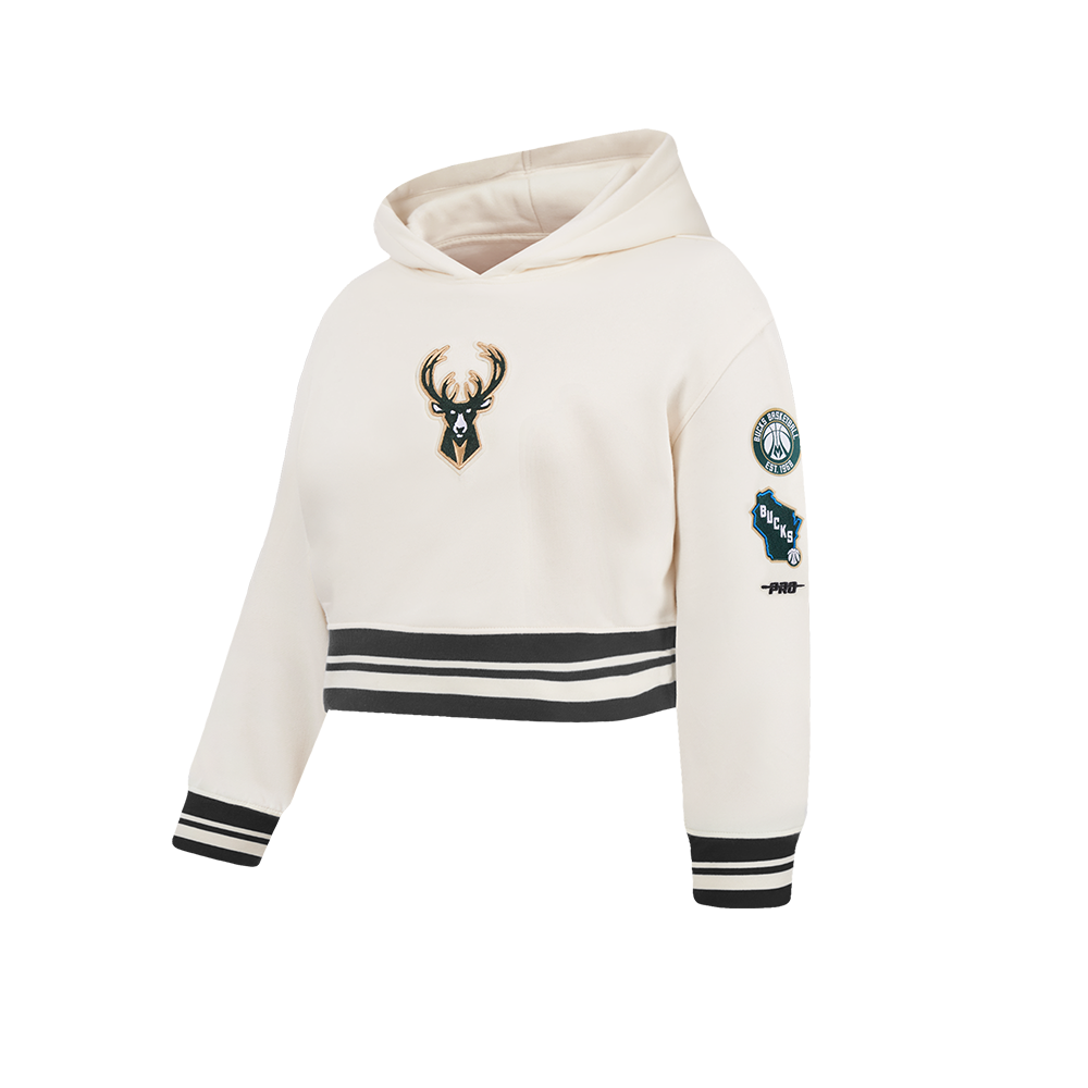MILWAUKEE BUCKS RETRO CLASSIC BIG GIRL'S RIB FLC PO HOODIE (EGGSHELL/ BLACK)