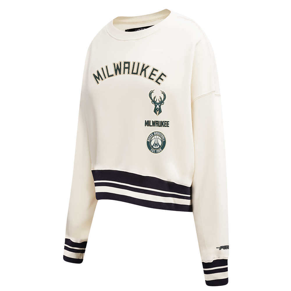NBA MILWAUKEE BUCKS RETRO CLASSIC WOMEN'S CREWNECK (EGGSHELL/ BLACK)