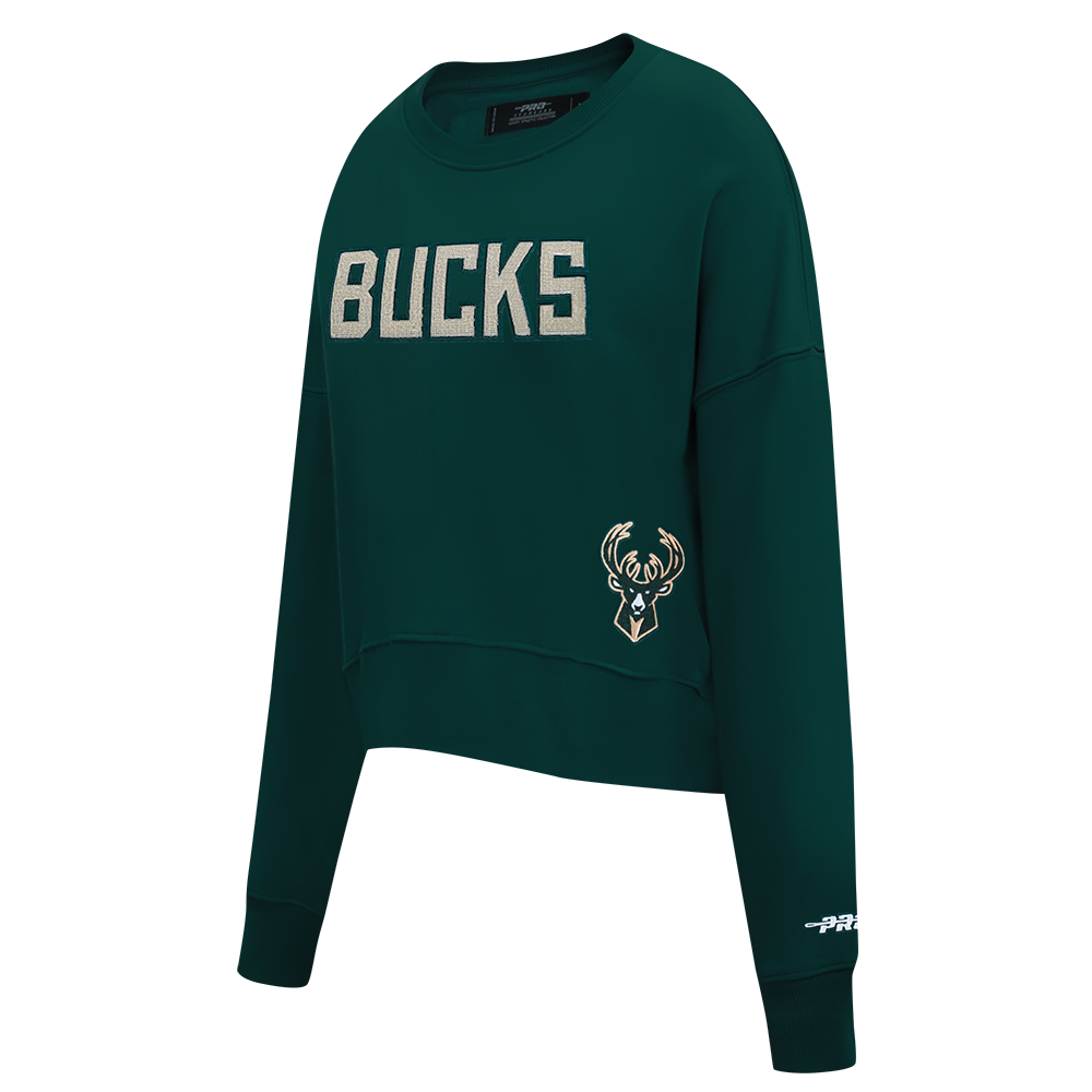 NBA MILWAUKEE BUCKS GAME DAY CLASSICS WOMEN'S DK CREWNECK (FOREST GREEN)