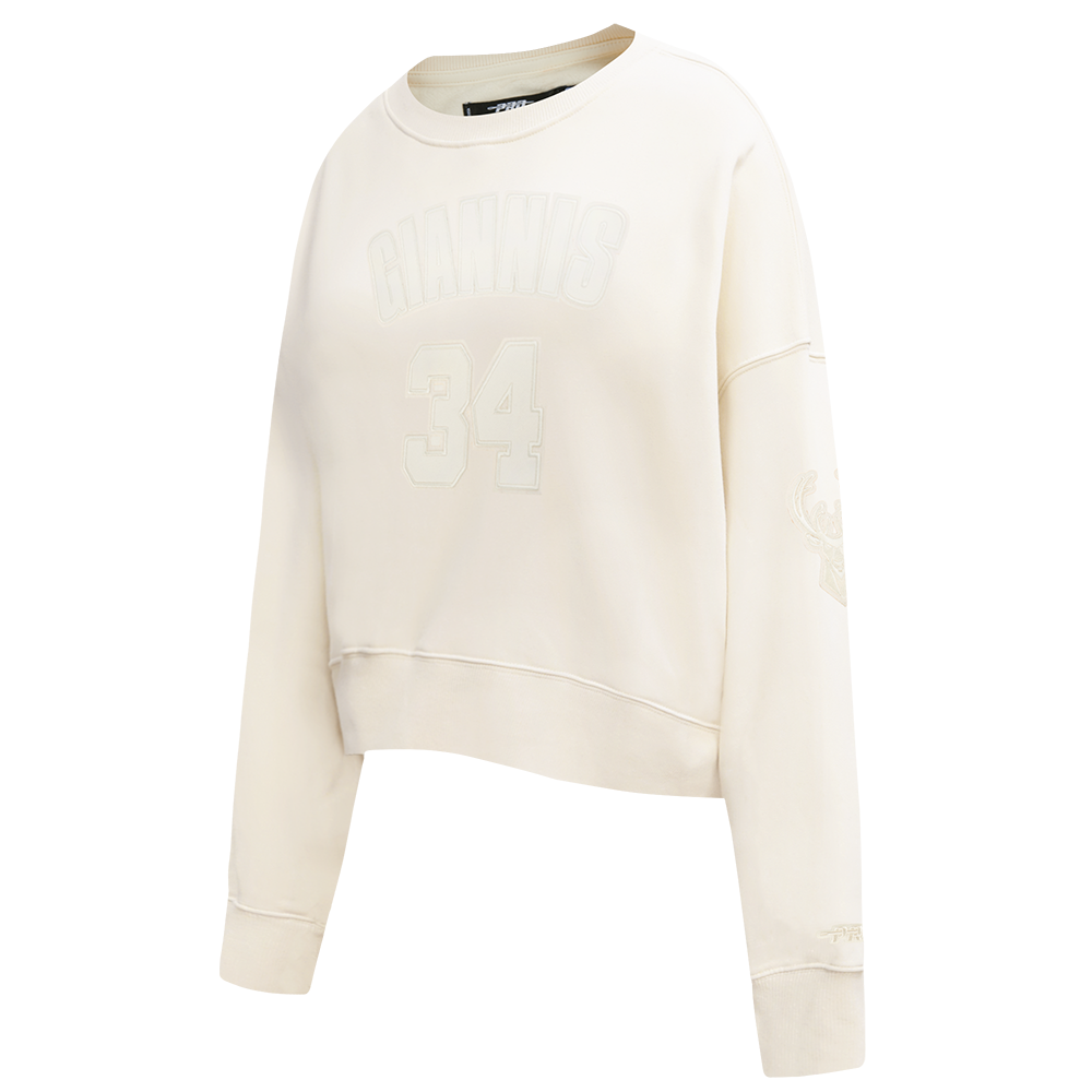 NBA MILWAUKEE BUCKS GIANNIS ANTETOKOUNMPO #34 NEUTRAL PNN WOMEN'S FLC CREWNECK (EGGSHELL)