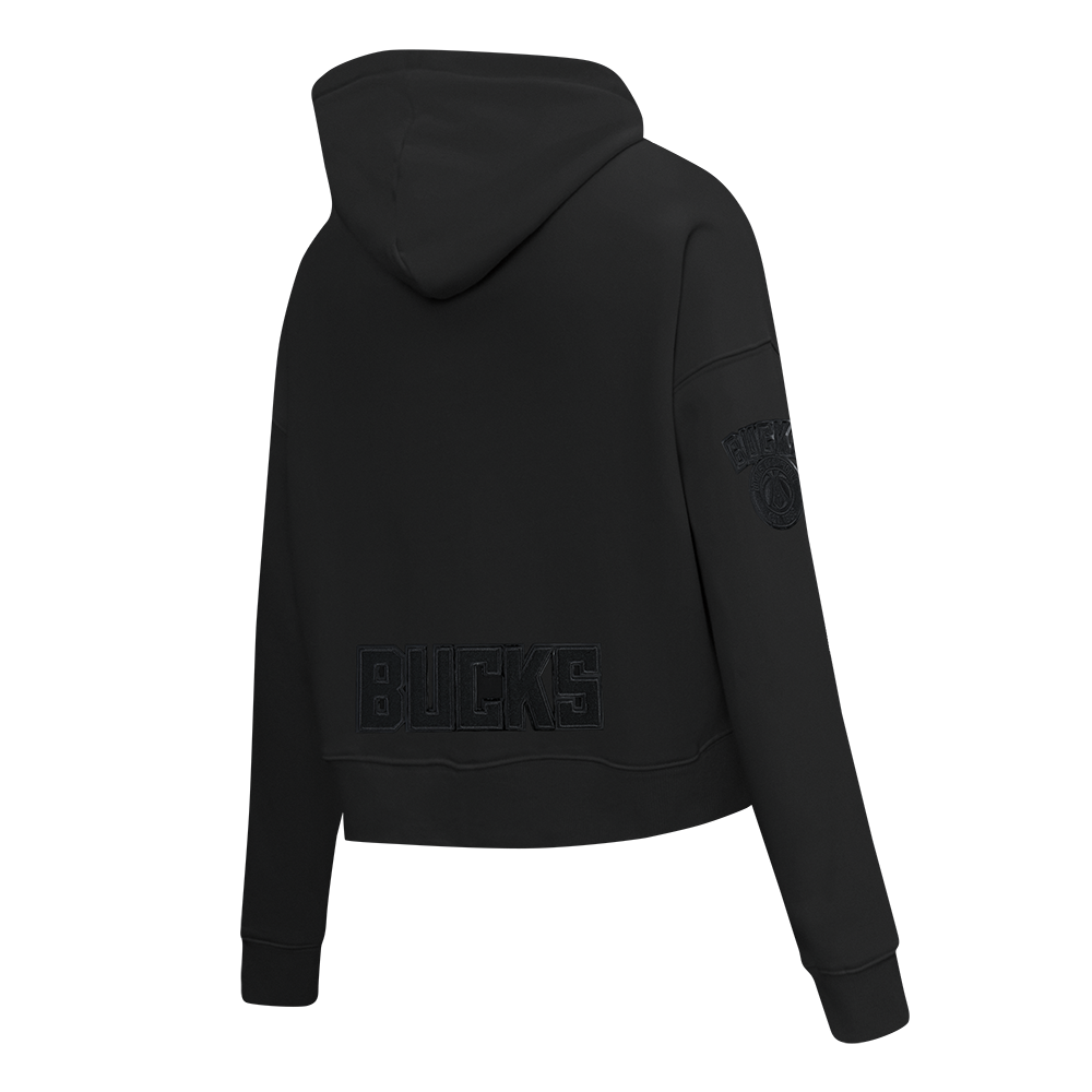 NBA MILWAUKEE BUCKS TRIPLE BLACK WOMEN'S FLC CROPPED PO HOODIE (TRIPLE BLACK)