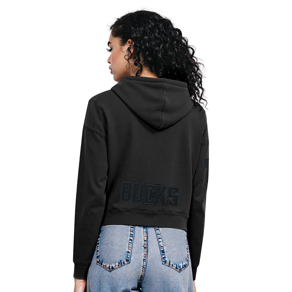 NBA MILWAUKEE BUCKS TRIPLE BLACK WOMEN'S FLC CROPPED PO HOODIE (TRIPLE BLACK)