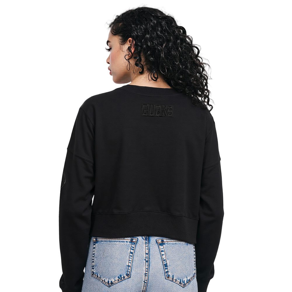NBA MILWAUKEE BUCKS TRIPLE BLACK WOMEN'S FLC CREWNECK (TRIPLE BLACK)