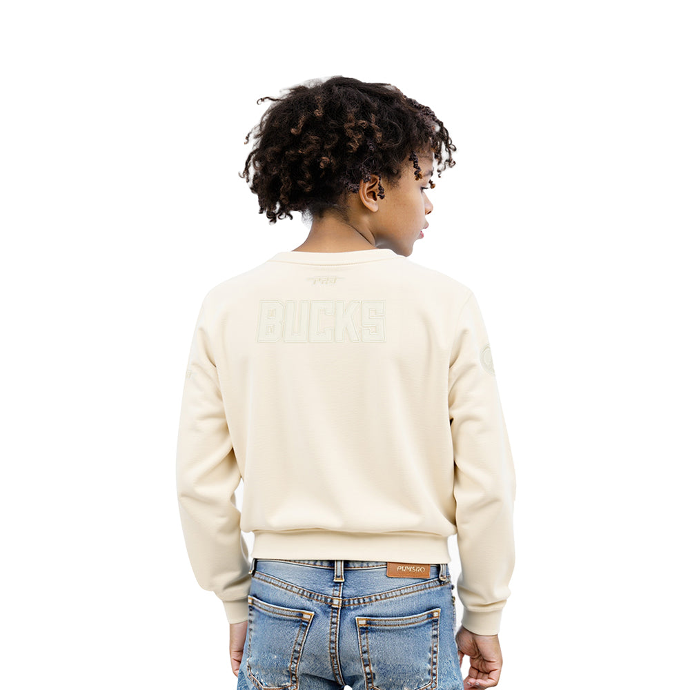 NBA MILWAUKEE BUCKS NEUTRAL LITTLE GIRLS  FLEECE CREWNECK (EGGSHELL)