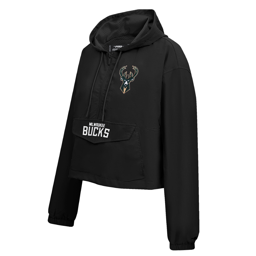 NBA MILWAUKEE BUCKS CLASSIC WIND WOVEN WOMEN'S 1/2 JACKET (BLACK)