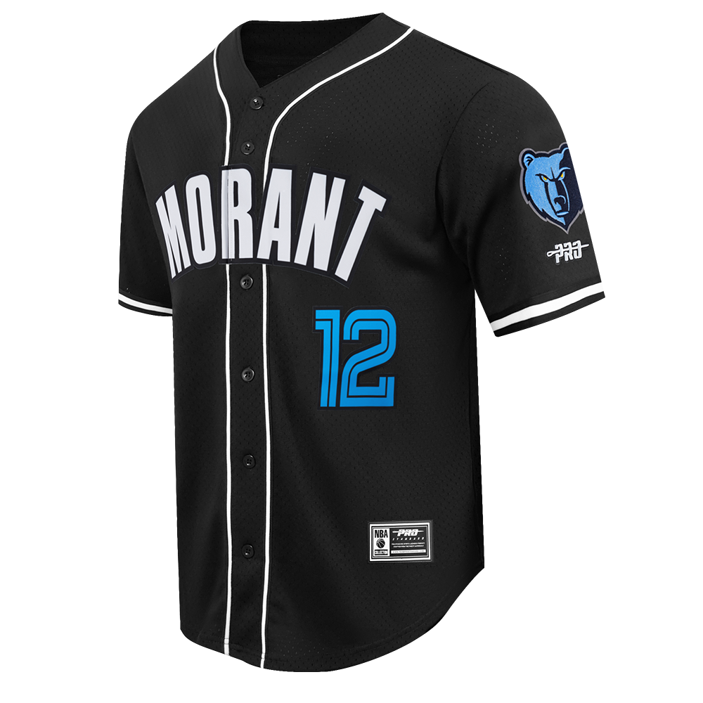 NBA MEMPHIS GRIZZLIES JA MORANT #12 CLASSIC MESH PNN MEN'S MESH BUTTON DOWN SHIRT (BLACK)