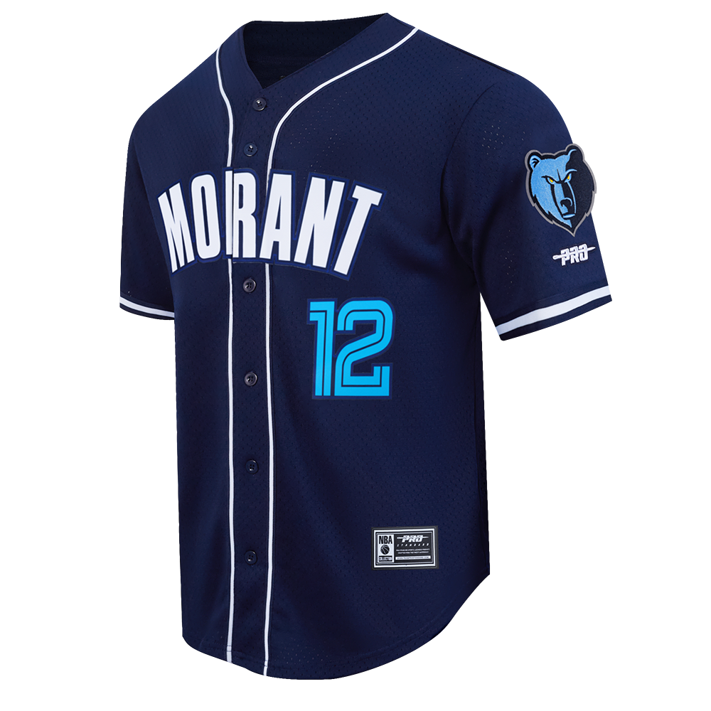 NBA MEMPHIS GRIZZLIES JA MORANT #12 CLASSIC MESH PNN MEN'S MESH BUTTON DOWN SHIRT (MIDNIGHT NAVY)