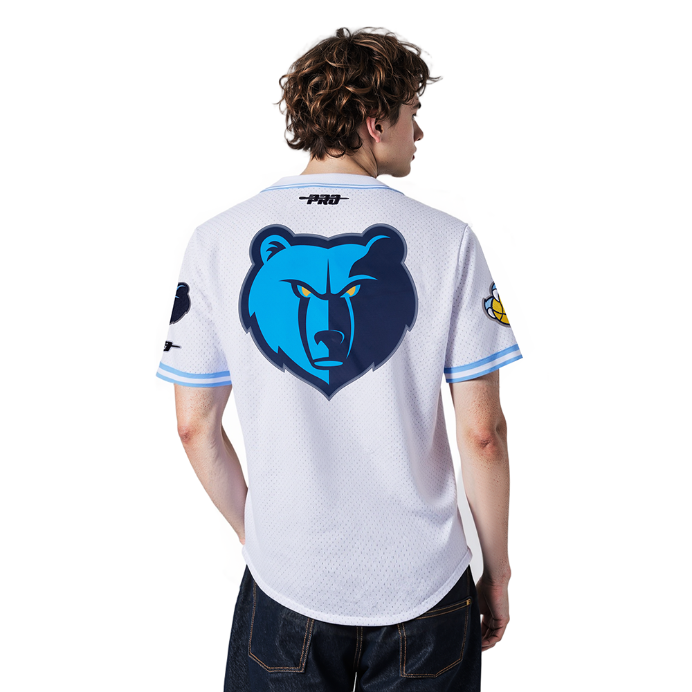 NBA MEMPHIS GRIZZLIES JA MORANT #12 CLASSIC MESH PNN MEN'S MESH BUTTON DOWN SHIRT (WHITE/UNIVERSITY BLUE)
