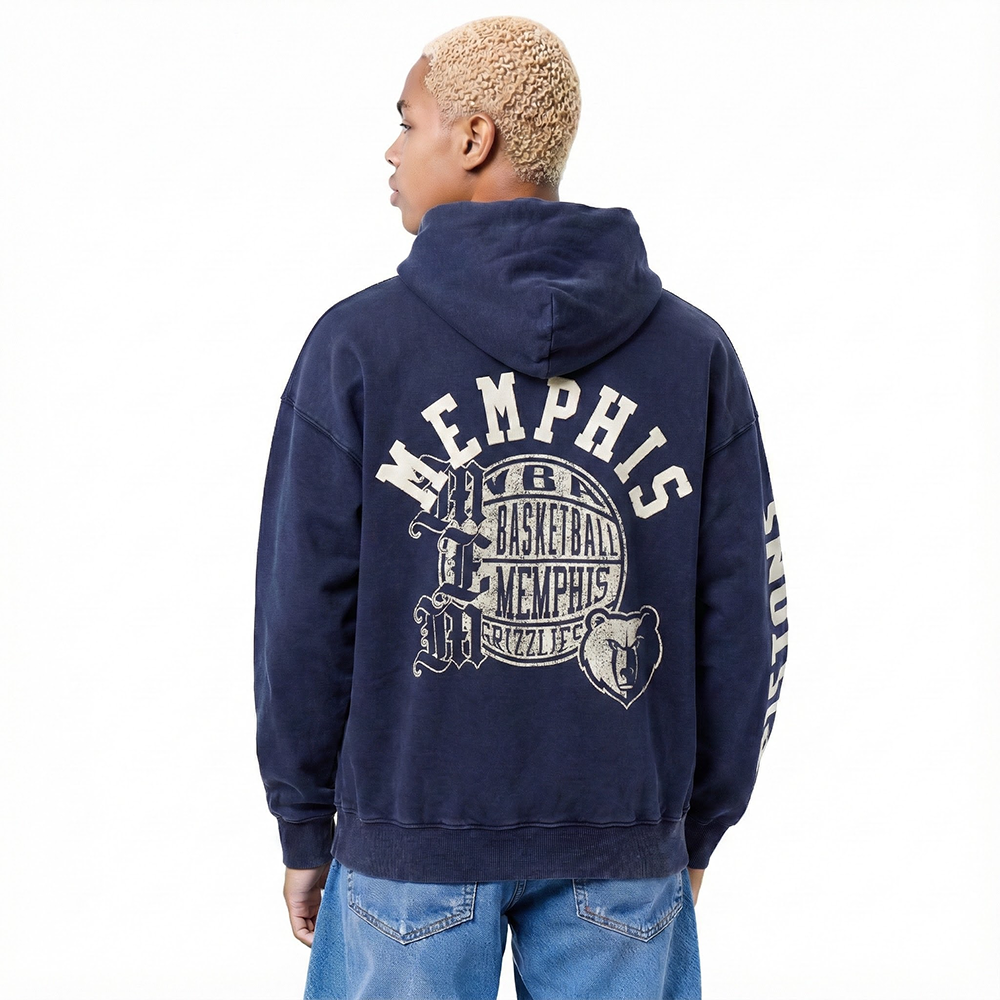 NBA MEMPHIS GRIZZLIES STREET TEAM MEN'S ENZYME WASH DS FT PO HOODIE (WASHED MIDNIGHT NAVY)