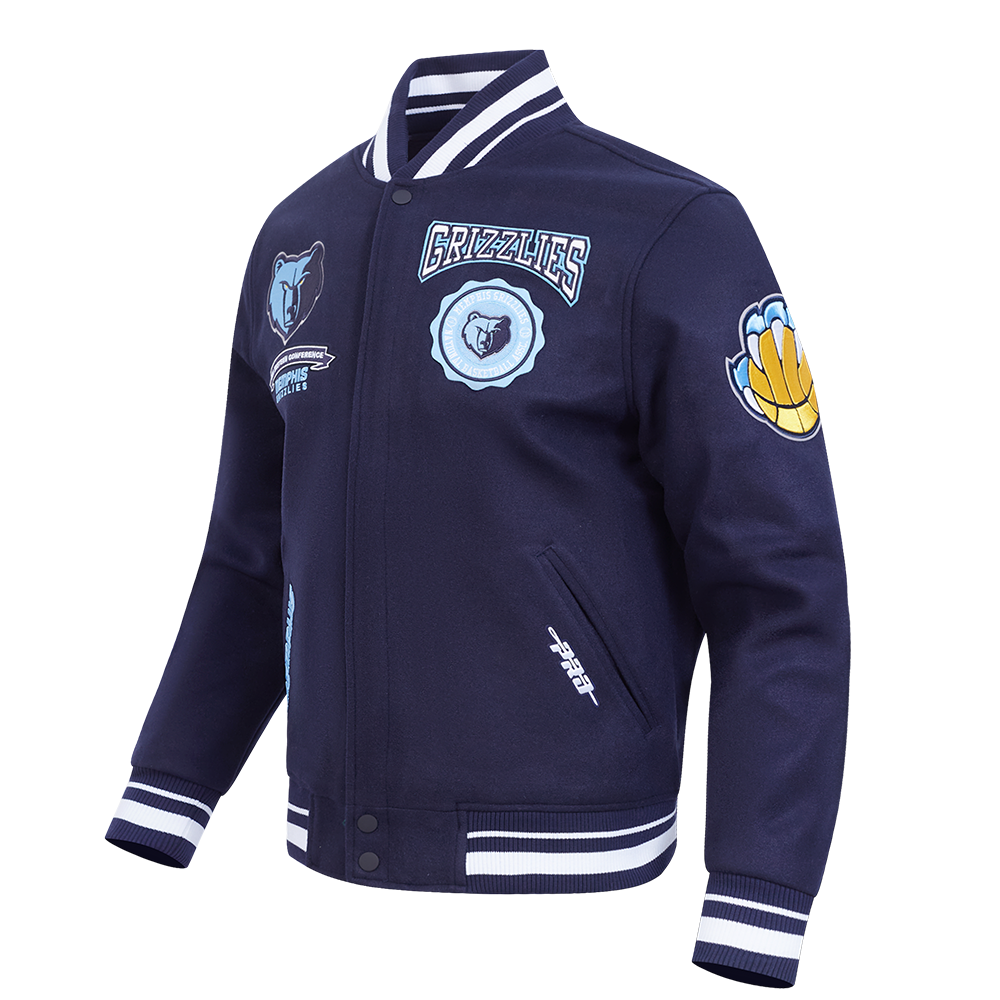 NBA MEMPHIS GRIZZLIES CREST EMBLEM MEN'S RIB WOOL VARSITY JACKET (MIDNIGHT NAVY)