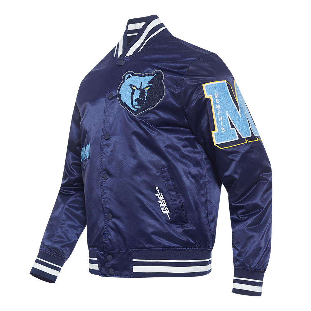 NBA MEMPHIS GRIZZLIES OLD ENGLISH MEN'S RIB SATIN JACKET (MIDNIGHT NAVY)
