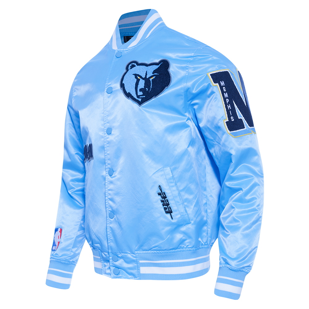 NBA MEMPHIS GRIZZLIES OLD ENGLISH MEN'S RIB SATIN JACKET (UNIVERSITY BLUE)