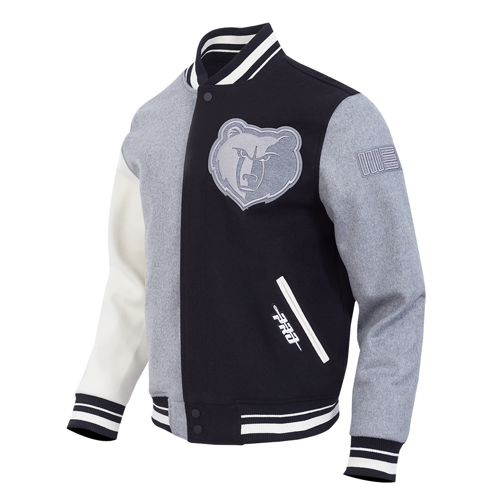 NBA MEMPHIS GRIZZLIES REVERSE FRENCH TERRY MEN'S CB WOOL VARSITY JAC (BLACK/GRAY/EGGSHELL)