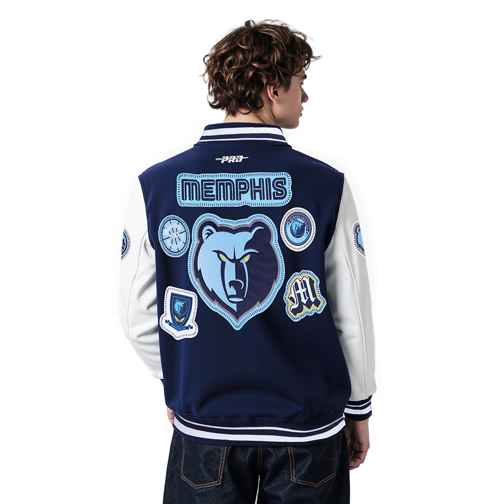 NBA MEMPHIS GRIZZLIES DIY PICK STITCH MEN'S RIB WOOL VARSITY JACKET (MIDNIGHT NAVY/WHITE)