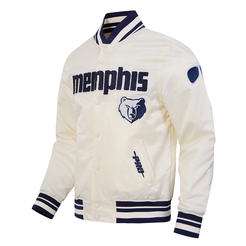NBA MEMPHIS GRIZZLIES CITY EDITION 25-26 MEN'S PRO SATIN YD RIB JACKET (EGGSHELL/ MIDNIGHT NAVY)