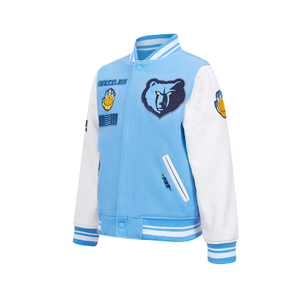 NBA MEMPHIS GRIZZLIES RETRO CLASSIC BIG BOYS RIB WOOL VARSITY JACKET (UNIVERSITY BLUE/WHITE)