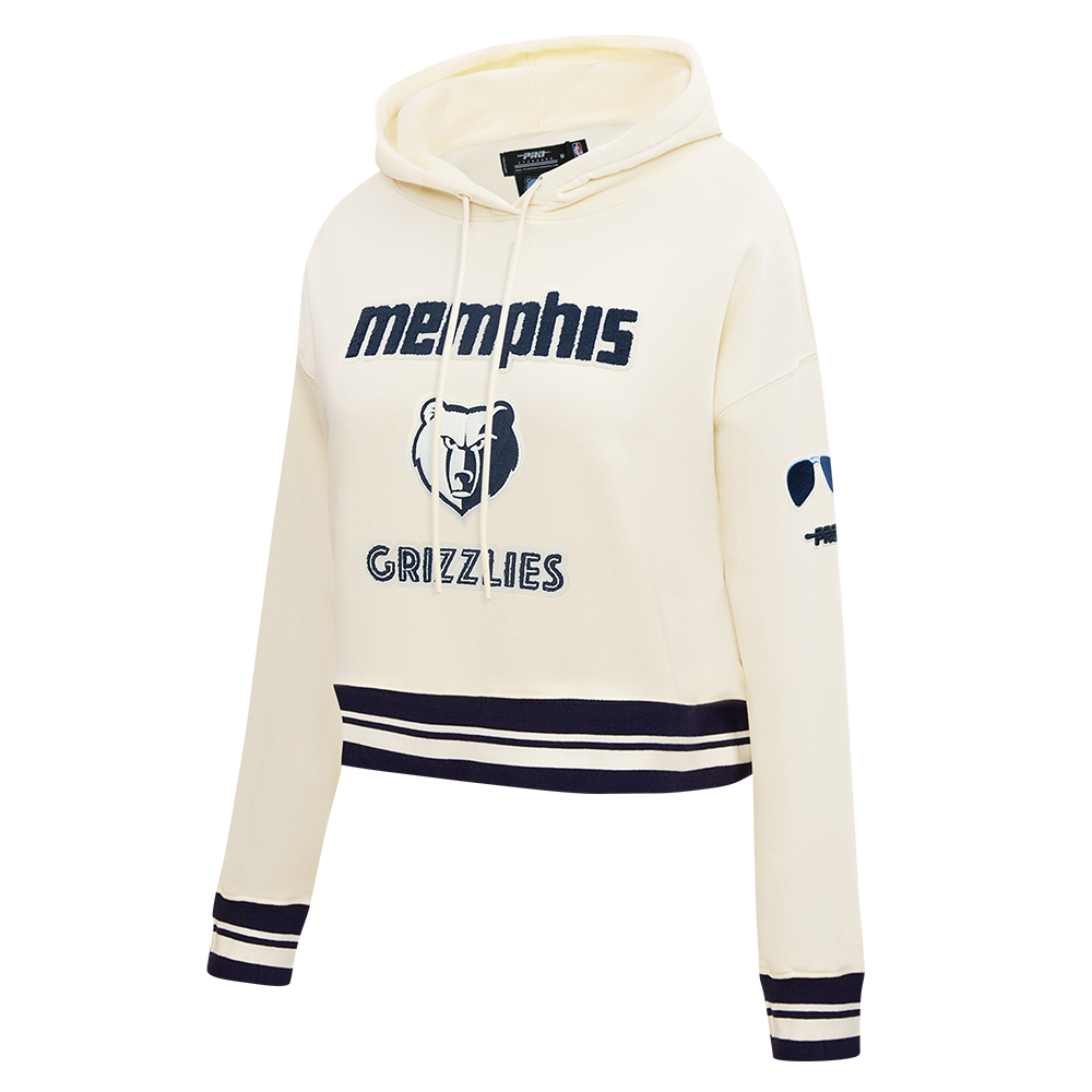 NBA MEMPHIS GRIZZLIES CITY EDITION 25-26 WOMEN'S RIB FLC CROPPED PO HOODIE (EGGSHELL/ MIDNIGHT NAVY)