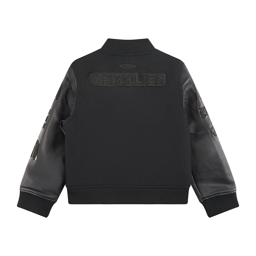 NBA MEMPHIS GRIZZLIES TRIPLE BLACK LITTLE BOYS WOOL VARSITY JACKET (JET BLACK)